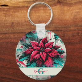 Chaveiro Grafite Grungy Poinsettia Floral Personalizado