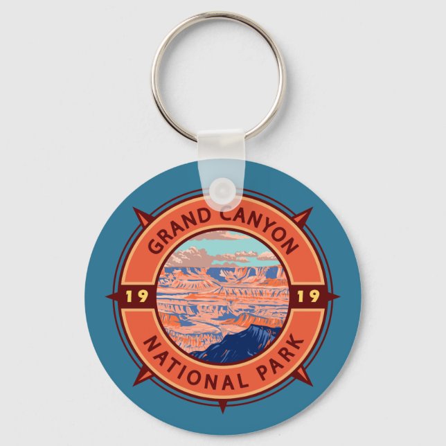 Chaveiro Grand Canyon National Park Retro Compass Emblem (Frente)