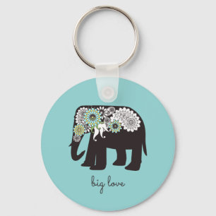 Chaveiro Grande Amor Turquesa Azul Paisley Elefante