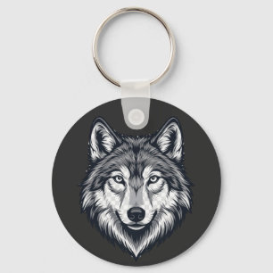 Chaveiro Grande Gráfico de Cabeça de Lobo Solitário Feroz e