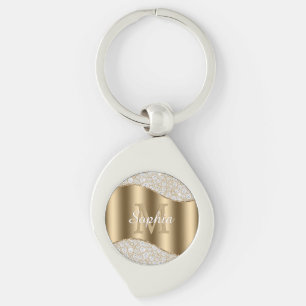 Chaveiro Grande Monograma Dourado, Nome em Letra Branca, Di