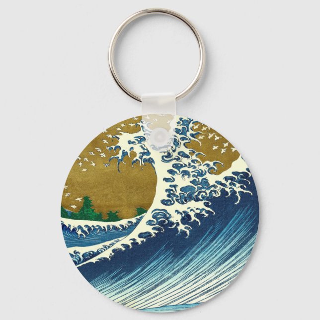 Chaveiro Grande Onda Hokusai Japão Oceano Vintage (Frente)