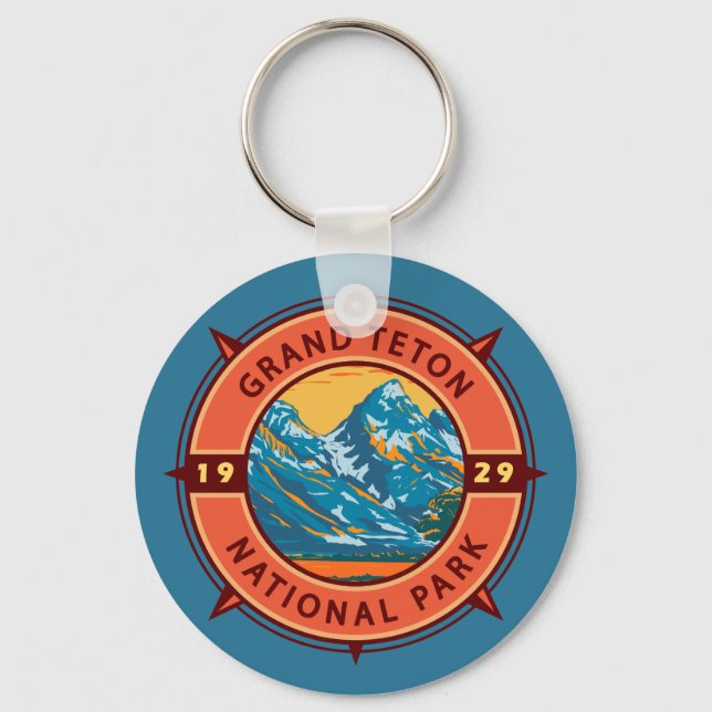 Chaveiro Grande Teton National Park Retro Compass Emblem (Frente)