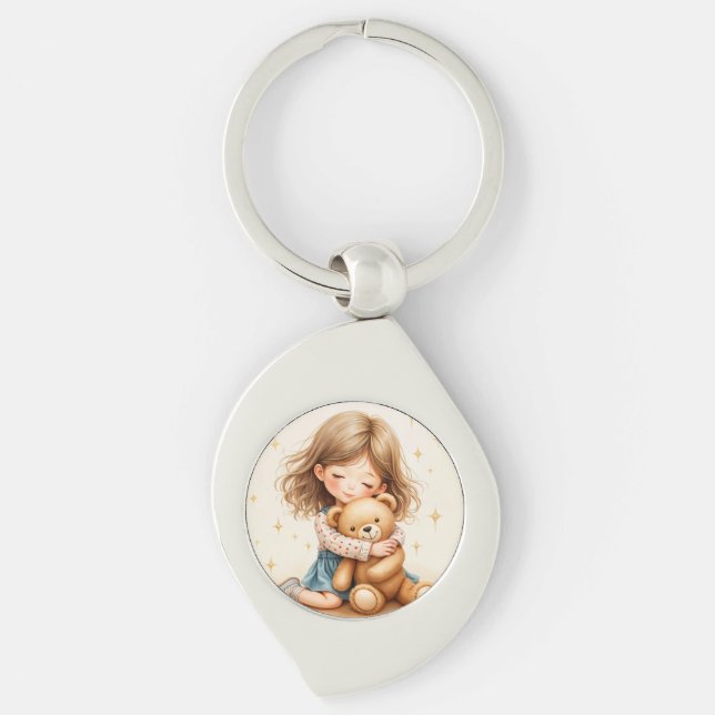 Chaveiro Grandes Abraços - Garota Bonita Abraçando Urso de  (Frente)