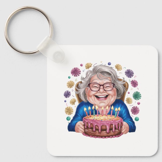 Chaveiro Granny Óculos Felizes Aniversário Gráfico (Frente)