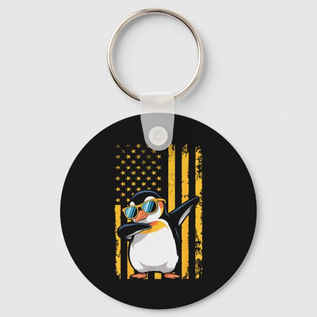 Chaveiro Graphic Penguin Retro American Flag Funny Penguin  (Frente)