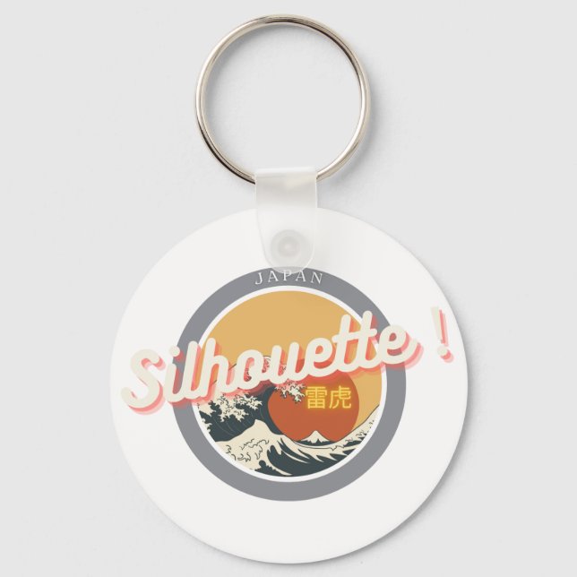Chaveiro Great Wave & Neon Kanji – Retro Japanese Fuji Des (Frente)