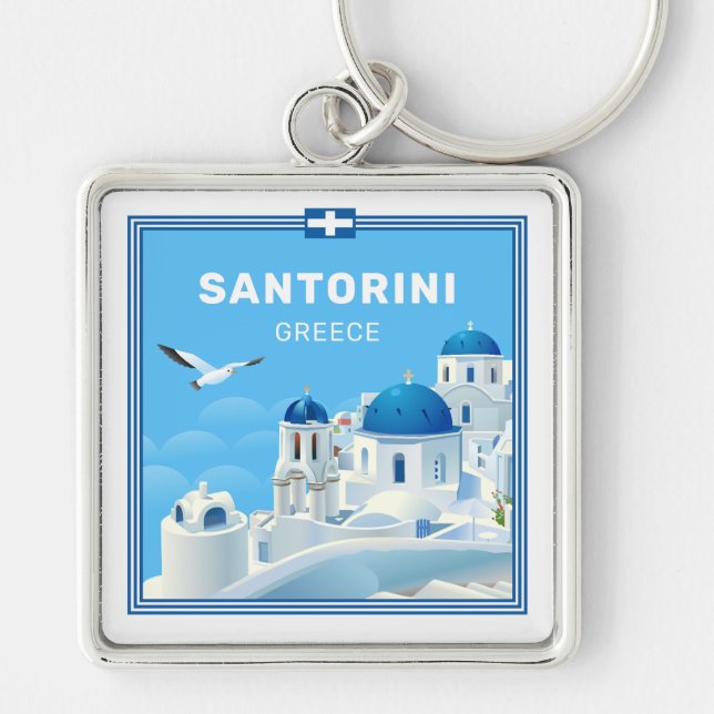 Chaveiro Grécia Santorini de Texto Personalizado (Frente)