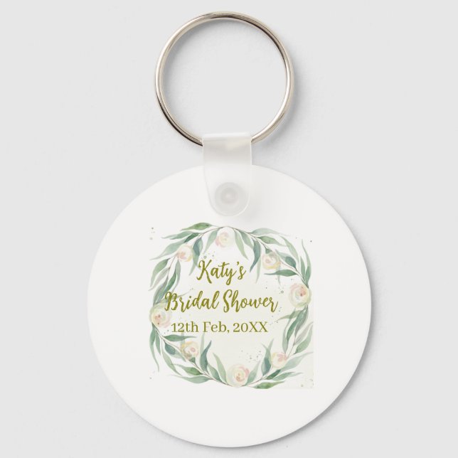 Chaveiro Green eucalyptus floral bridal shower name date go (Frente)