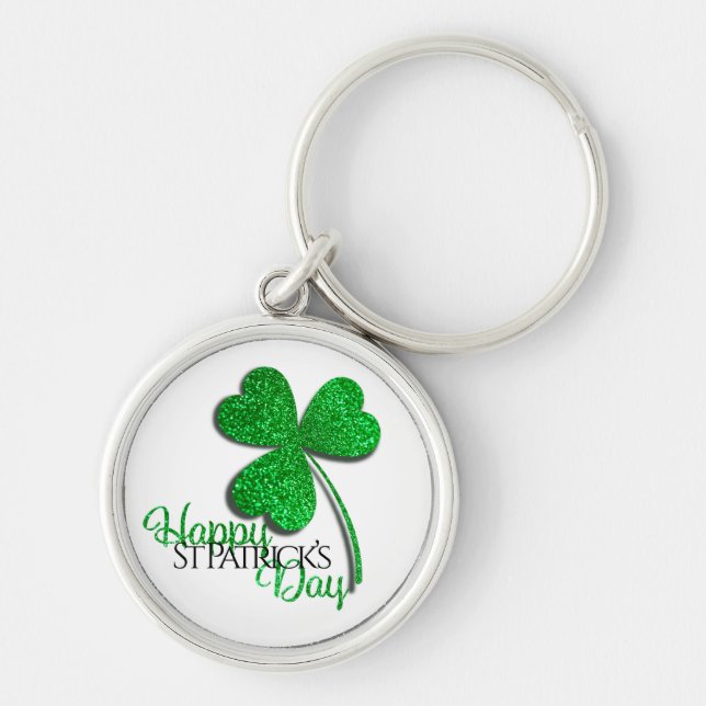 Chaveiro Green Glitter Shamrock Happy St Patrick’s Day  T-S (Frente)