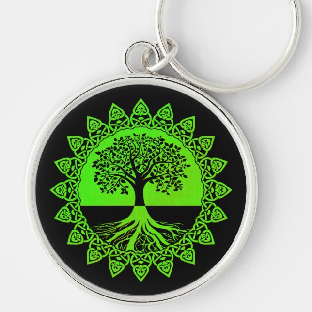 Chaveiro Green Mandala Celtic Tree of Life on Black (Frente)