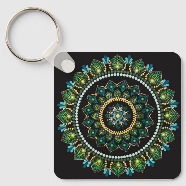 Chaveiro Green Mandala | Pintado manualmente | Geometria Sa (Frente)