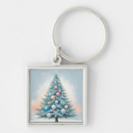 Chaveiro Green Pine Tree & Snowflakes | Blue Orange Coral O
