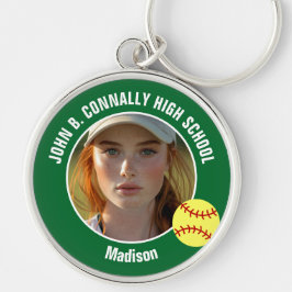 Chaveiro Green Softball Player Photo High School Keepsake