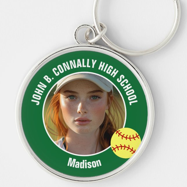 Chaveiro Green Softball Player Photo High School Keepsake (Frente)