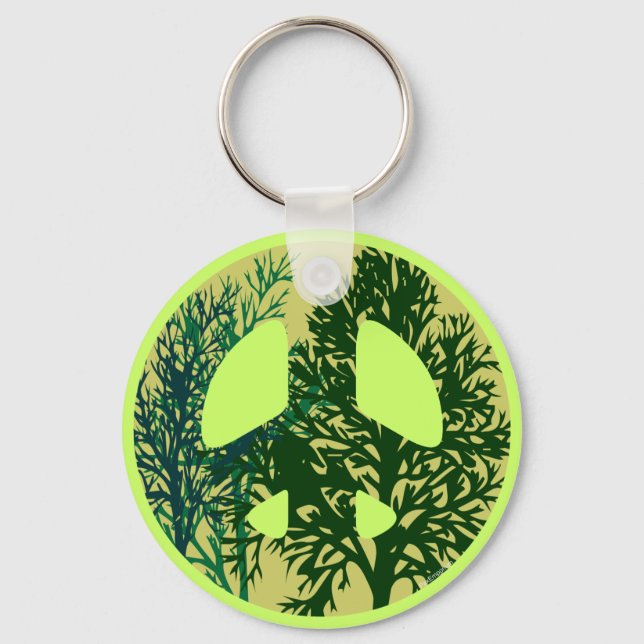 Chaveiro Green Trees Peace Sign Keychain (Frente)
