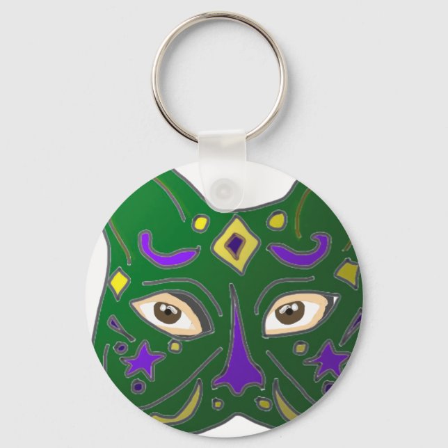 Chaveiro Green Venetian Cat Mask Design Key Ring (Frente)