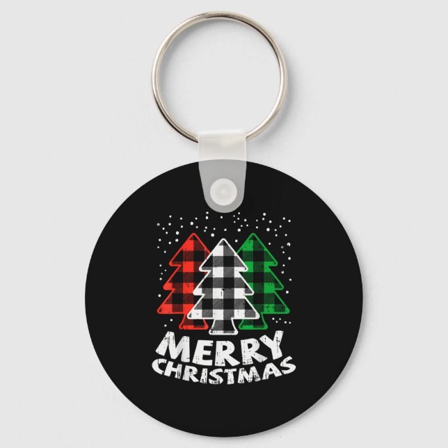 Chaveiro Green White Red Buffalo Plaid Merry Christmas Tree (Frente)