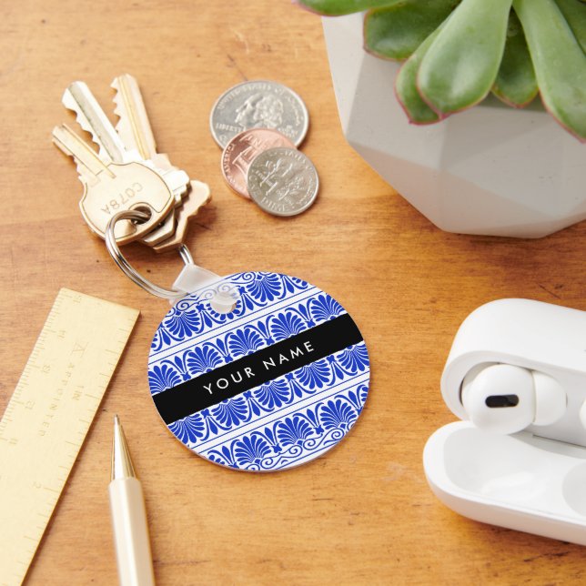 Chaveiro Grego Fret Arabesque Azul, Seu Nome, Personalize (Mesa)
