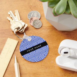 Chaveiro Grego Meander Key Blue, Seu Nome, Personalize