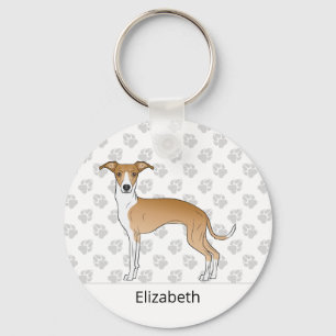 Chaveiro Greyhound Italiano Branco Com Nome Personalizado