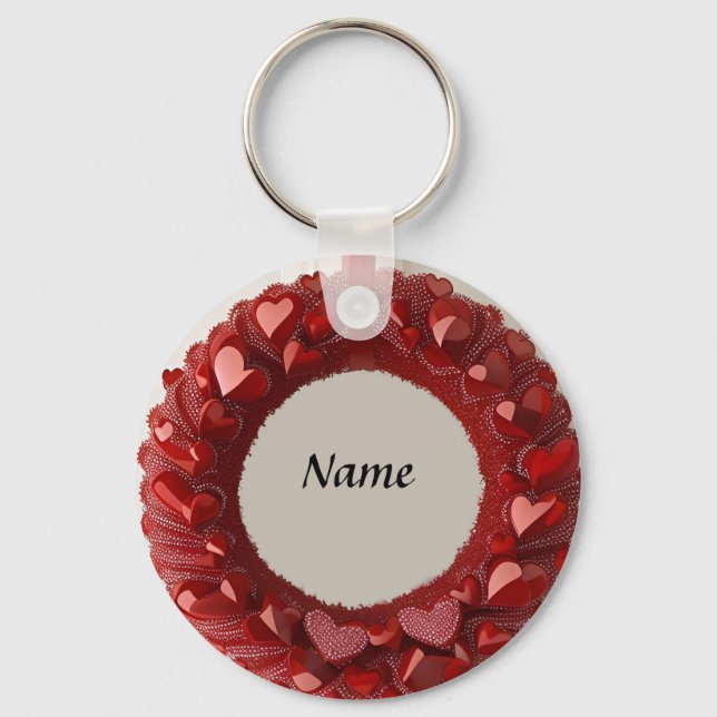 Chaveiro Grinalda de Coração Decorativo com Corações Vermel (Frente)