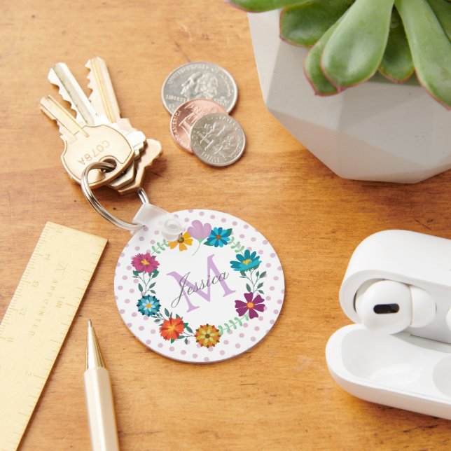 Chaveiro Grinalda de Flores Colorida Personalizada Pontilha (Mesa)