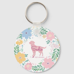 Chaveiro Grinalda de Flores Rosa Pastel Labrador Retriever