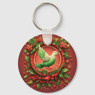 Chaveiro Grinalda de Natal Festiva Com Pombo Verde