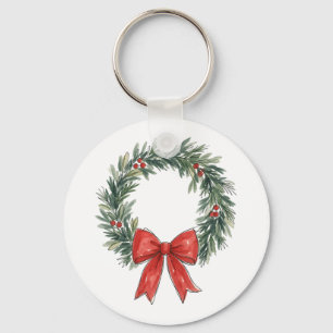 Chaveiro Grinalda de Natal Tradicional com Aquarela de Laço