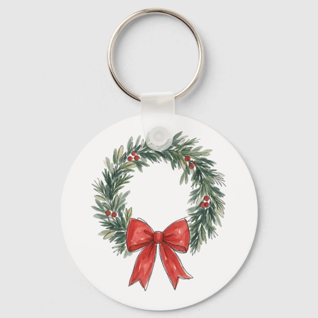 Chaveiro Grinalda de Natal Tradicional com Aquarela de Laço (Frente)