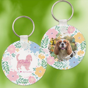 Chaveiro Grinalda Rosa Pastel Cavalier King Charles Spaniel