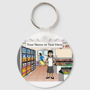 Chaveiro Grocery Store Female Cartoon por PrintedPerfection