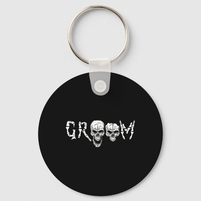 Chaveiro Groom - Skeleton Skull Halloween Wedding Chelor  (Frente)