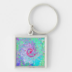 Chaveiro Groovy Abstract Retro Pink and Green Swirl