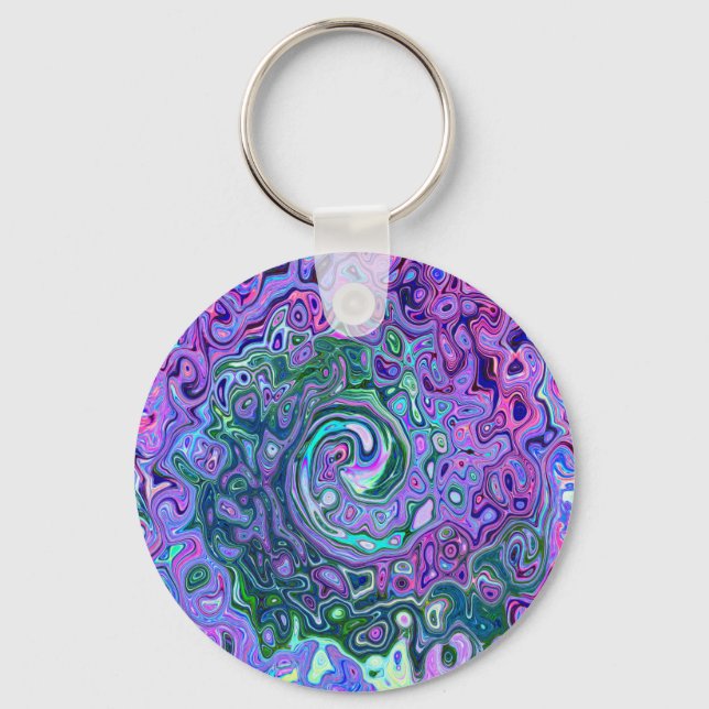 Chaveiro Groovy Abstrato Retro Redemoinho Verde e Roxo (Frente)