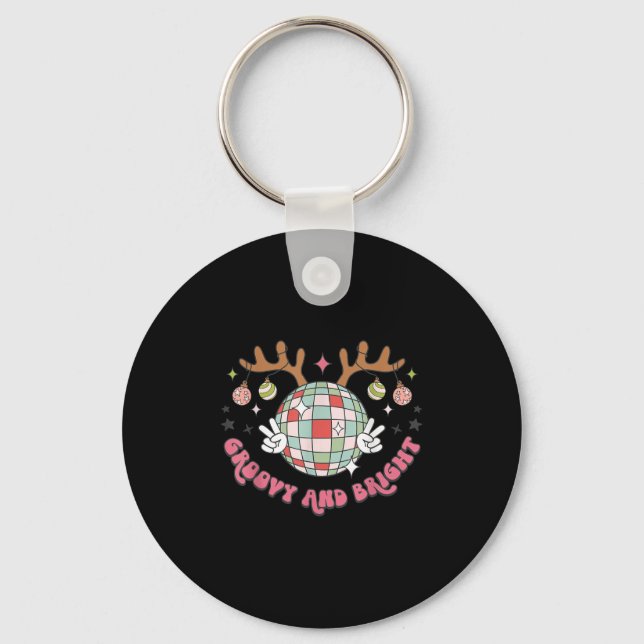 Chaveiro Groovy And Bright Merry Christmas Disco Ball Reind (Frente)