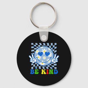 Chaveiro Groovy Be Kind Flower Kindness Sorri Face Autismo