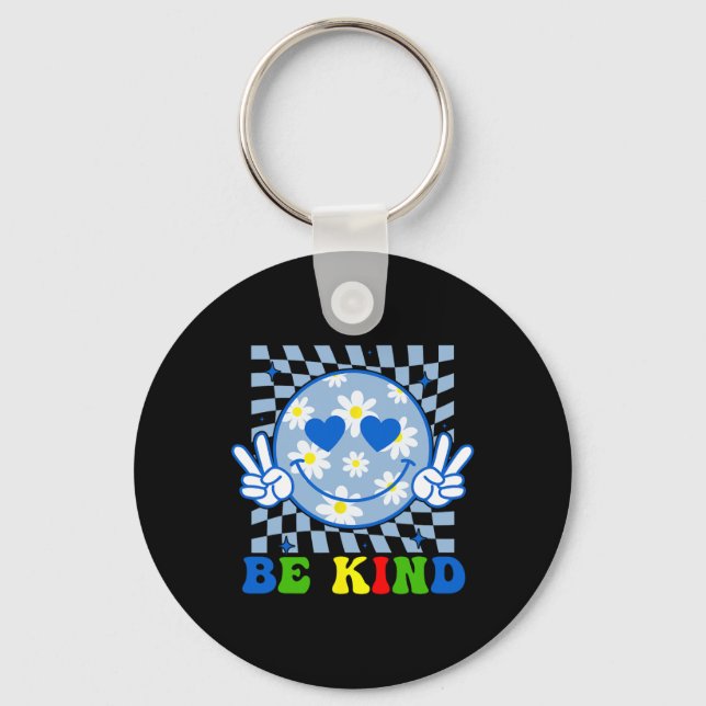 Chaveiro Groovy Be Kind Flower Kindness Sorri Face Autismo  (Frente)