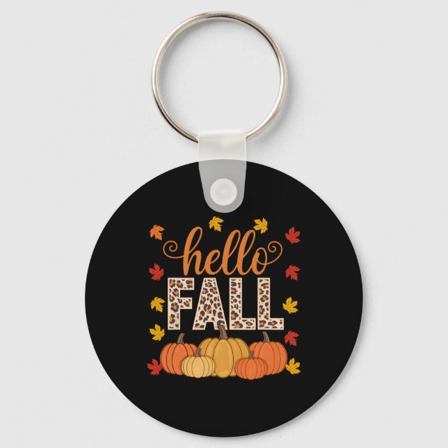 Chaveiro Groovy Fall Autumn Maple Deixa Pumpkin Leop (Frente)