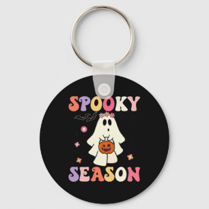 Chaveiro Groovy Halloween Ghost Segurando Pumpkin Spooky Se