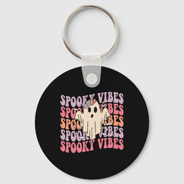 Chaveiro Groovy Halloween Spooky Vibes Retro Fantasma Flora (Frente)