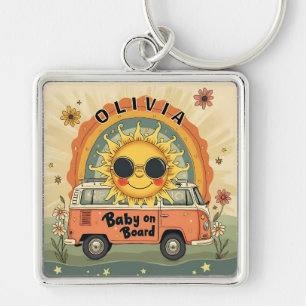Chaveiro Groovy Retro Bebê Sorridente Sol, Paz e Amor Vibes