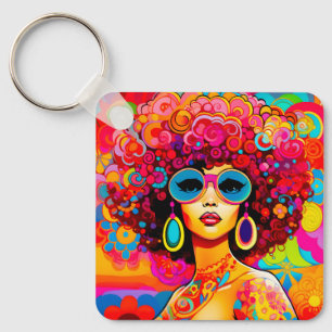 Chaveiro Groovy Retro Chic Afro-Pop Art