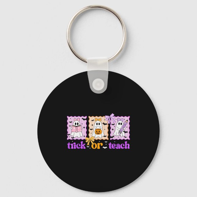 Chaveiro Groovy Teacher Halloween Trick Or Teach Ghost Men  (Frente)