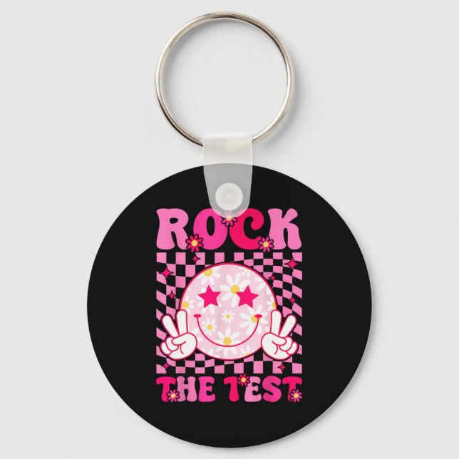 Chaveiro Groovy Test Day Rock The Test Smile Hippie Pink Gi (Frente)