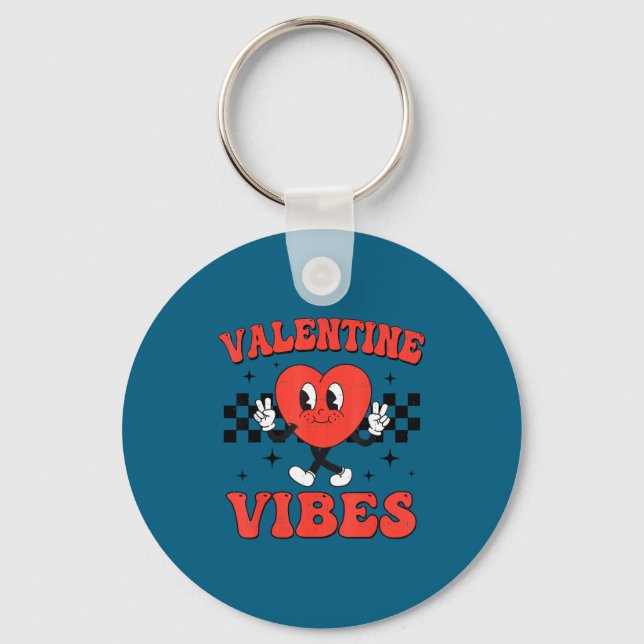 Chaveiro Groovy Valentine Vibes Heart Peace Valentines Day  (Frente)