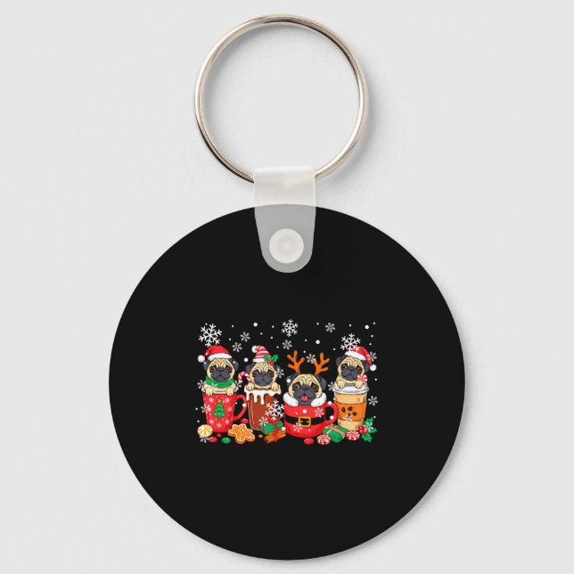 Chaveiro Group Santa Reindeer Pugs In Coffee C Christmas  (Frente)