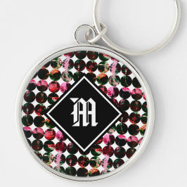 Chaveiro Grunge polka dots Black Red White Abstract.