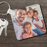 Chaveiro Guarde sua foto familiar<br><div class="desc">Design a um manejo personalizado com este chaveiro de lado duplo personalizado, oferecendo espaço para duas das suas fotos favoritas. Embora seja ideal para fotos da família, você pode substituí-las facilmente por instantâneos de amigos, animais de estimação ou memórias queridas como férias. Este chaveiro adaptável faz um presente significativo para...</div>